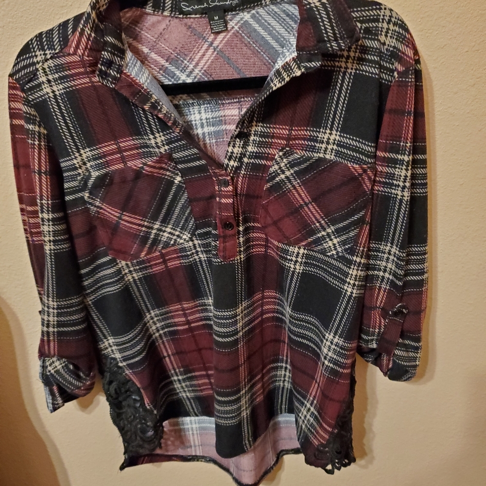 French Laundry Plaid Top with Crocheted sides